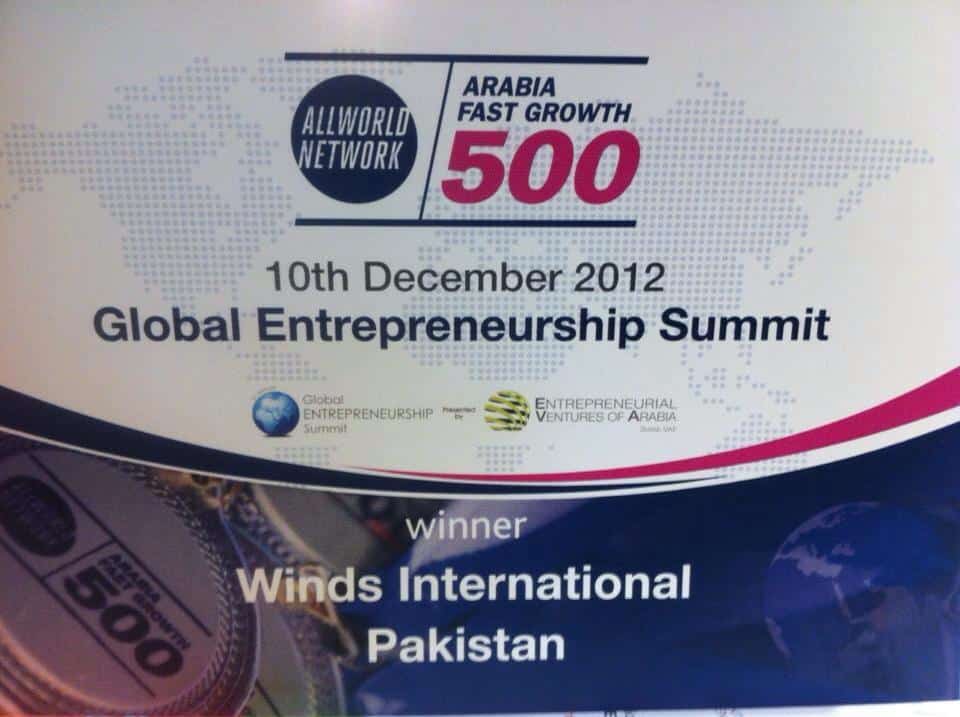 ARABIA FAST GROWTH 500 GLOBAL ENTREPRENEURSHIP SUMMIT AWARDS – 2012 Winds International (1)