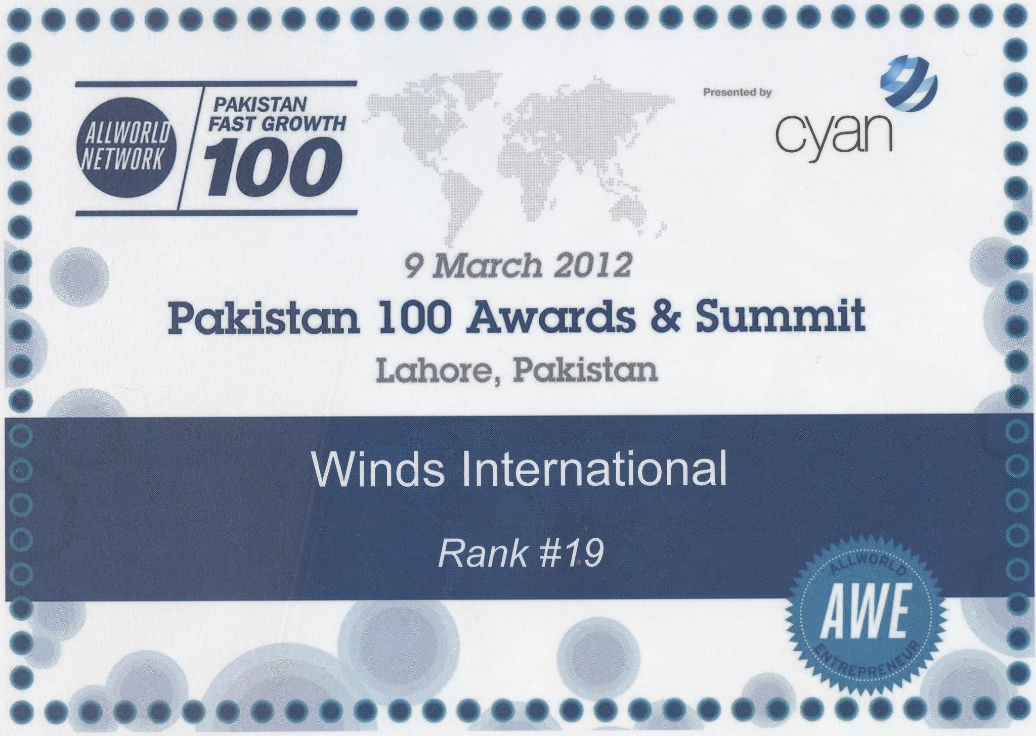Pakistan Top 100 Fast Growth Companies Awards 2012 Winds International