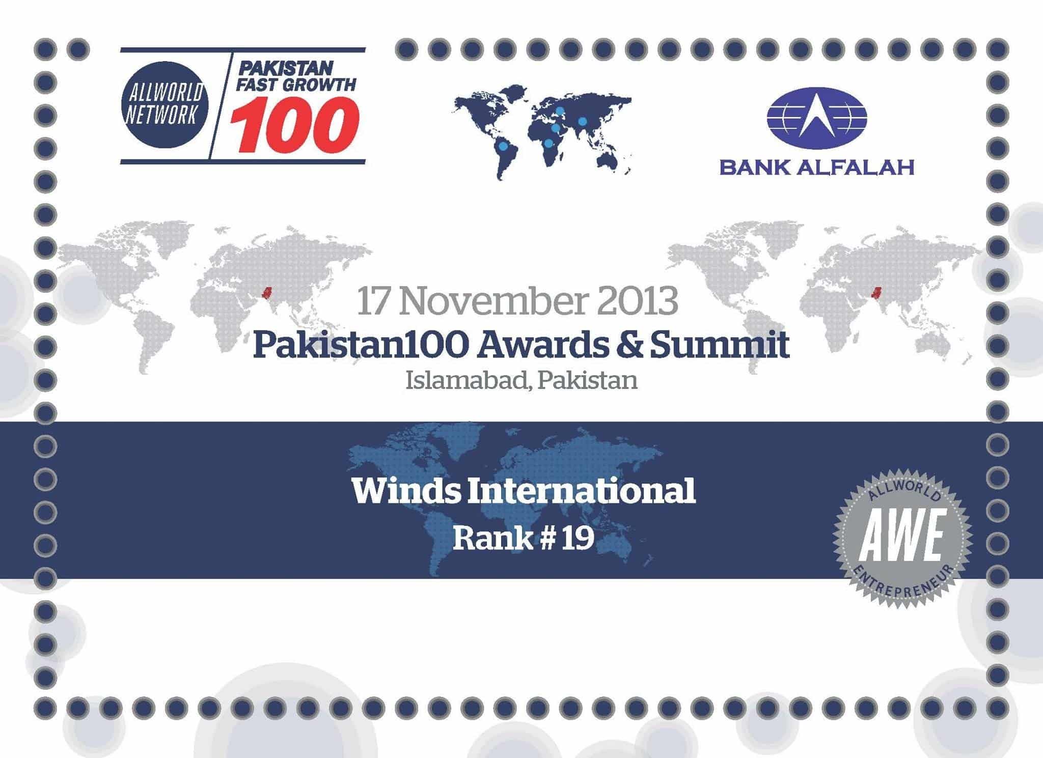Pakistan Top 100 Fast Growth Companies Awards 2013 Winds International